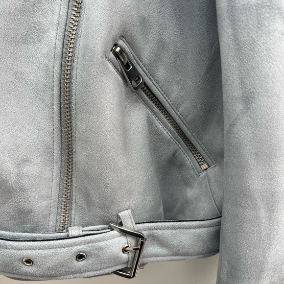 Zara Size large light blue faux suede motorcycle jacket with silver hardware - Picture 8 of 10